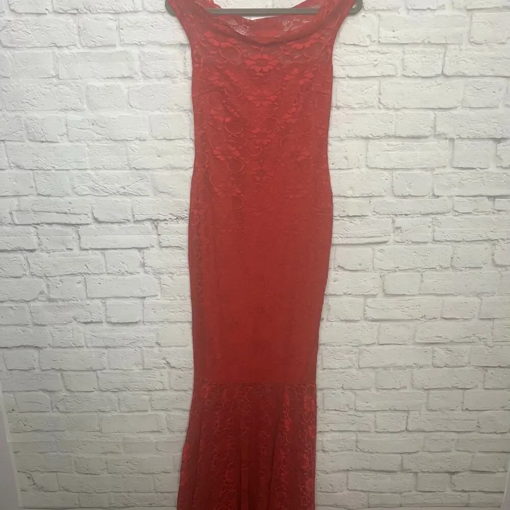 Red Lace Mermaid Style Bodycon Cocktail Evening Dress - Picture 6 of 6
